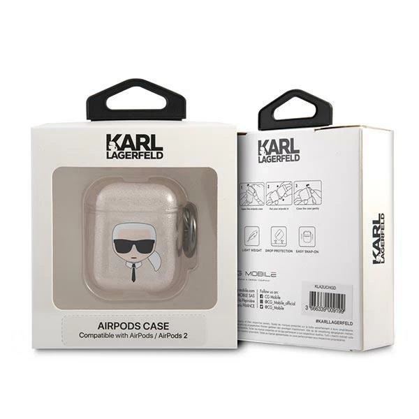 Karl Lagerfeld KLA2UKHGD kryt AirPods zlatý/zlatý Glitter Karl`s Head